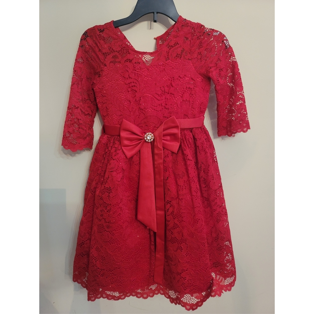 Rare Editions all over red lace dress